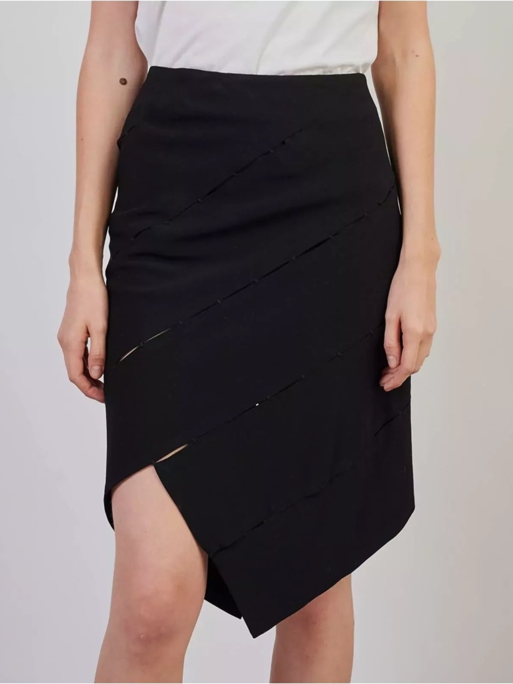 Proenza Schoule wool silk blend black asymmetrical handkerchief hem skirt size 6